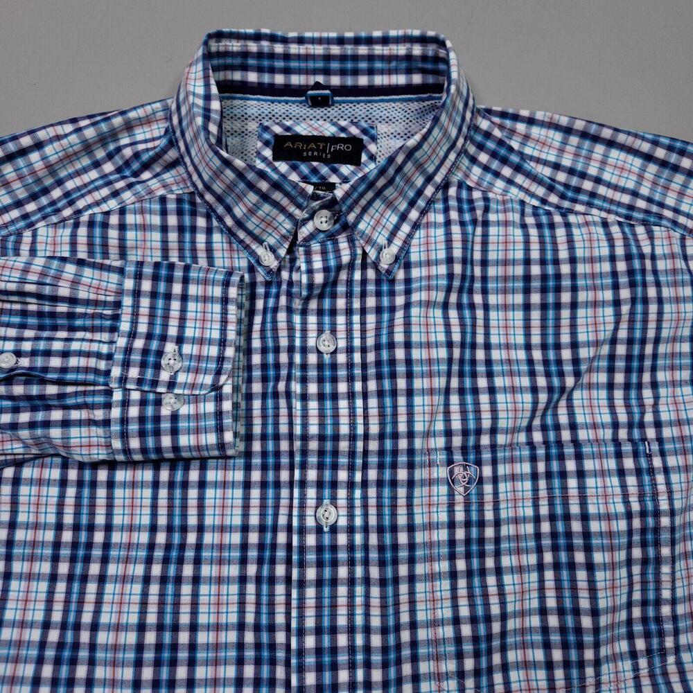 Ariat Pro Series Plaid Lightweight Long Sleeve Button Down Shirt Western XL